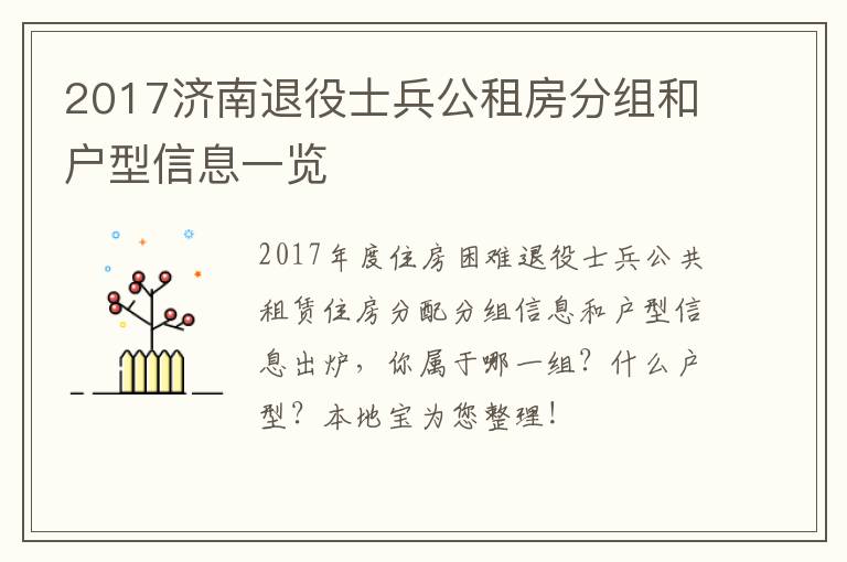 2017济南退役士兵公租房分组和户型信息一览