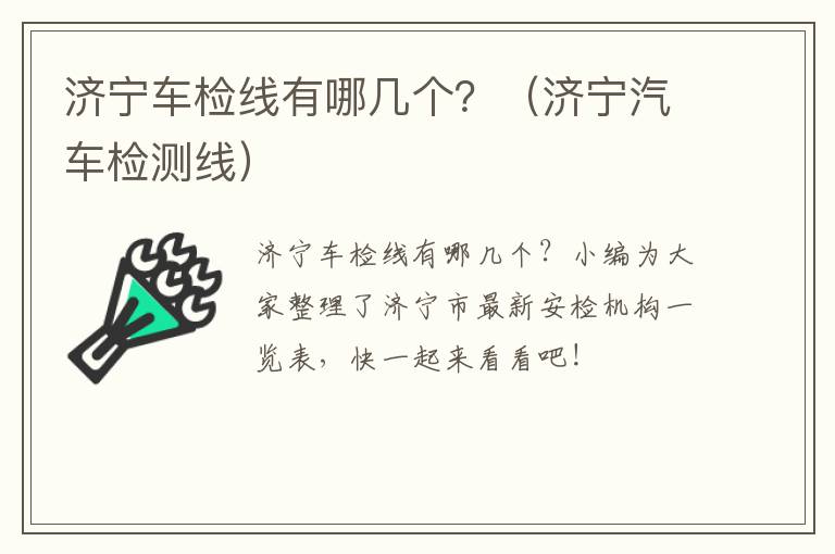 济宁车检线有哪几个？（济宁汽车检测线）