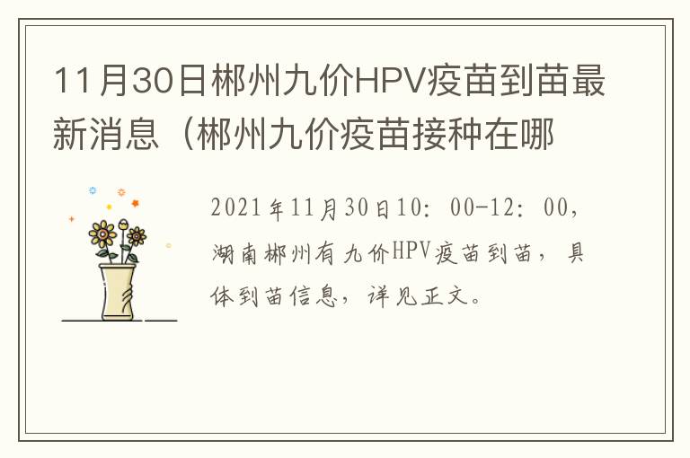 11月30日郴州九价HPV疫苗到苗最新消息（郴州九价疫苗接种在哪里）