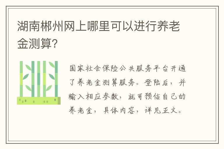 湖南郴州网上哪里可以进行养老金测算？