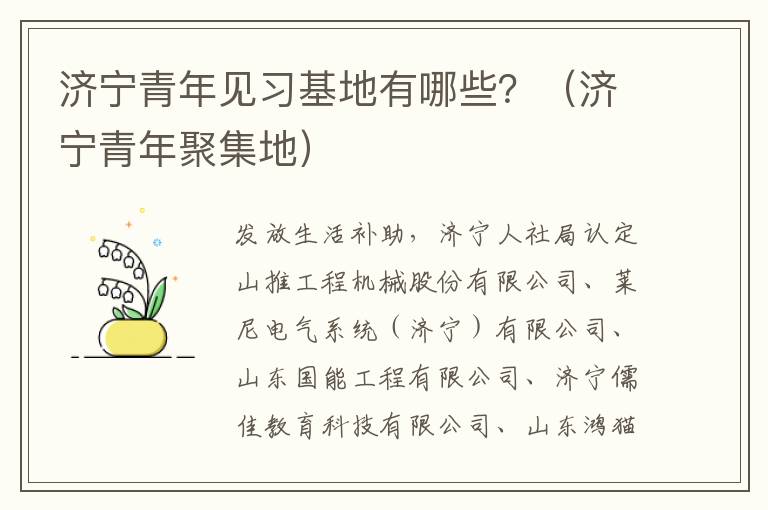 济宁青年见习基地有哪些？（济宁青年聚集地）