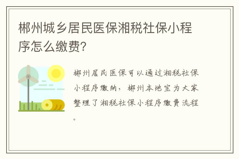 郴州城乡居民医保湘税社保小程序怎么缴费？