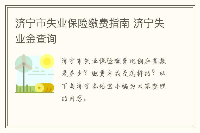 济宁市失业保险缴费指南 济宁失业金查询