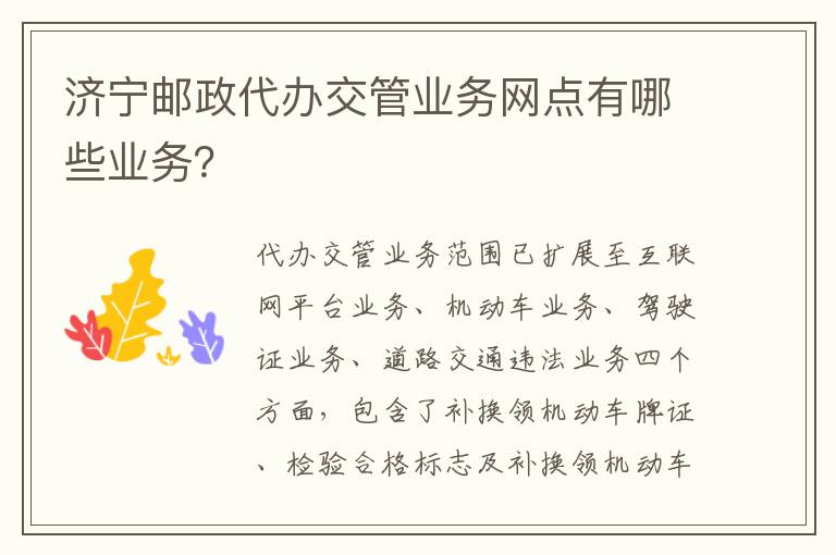 济宁邮政代办交管业务网点有哪些业务？