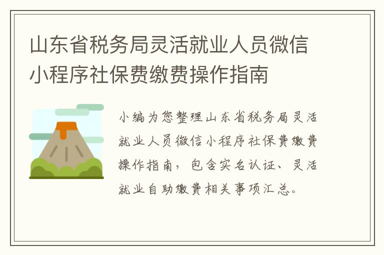 山东省税务局灵活就业人员微信小程序社保费缴费操作指南