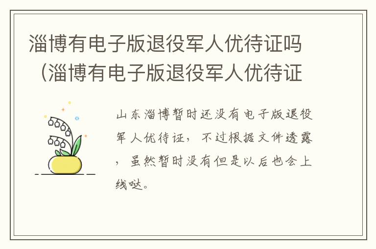 淄博有电子版退役军人优待证吗（淄博有电子版退役军人优待证吗在哪里）