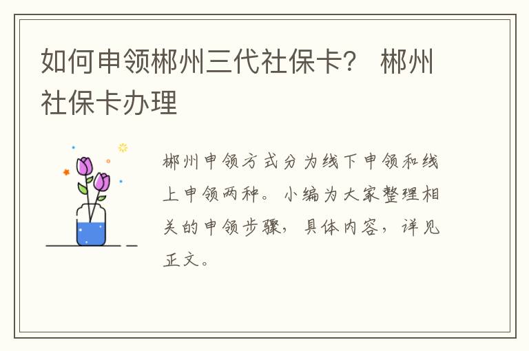 如何申领郴州三代社保卡？ 郴州社保卡办理