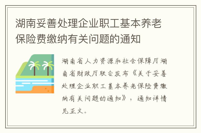 湖南妥善处理企业职工基本养老保险费缴纳有关问题的通知