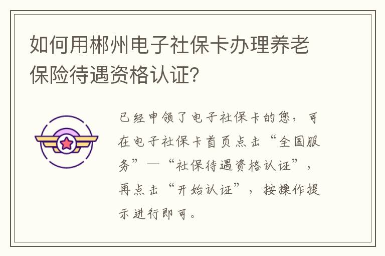 如何用郴州电子社保卡办理养老保险待遇资格认证？