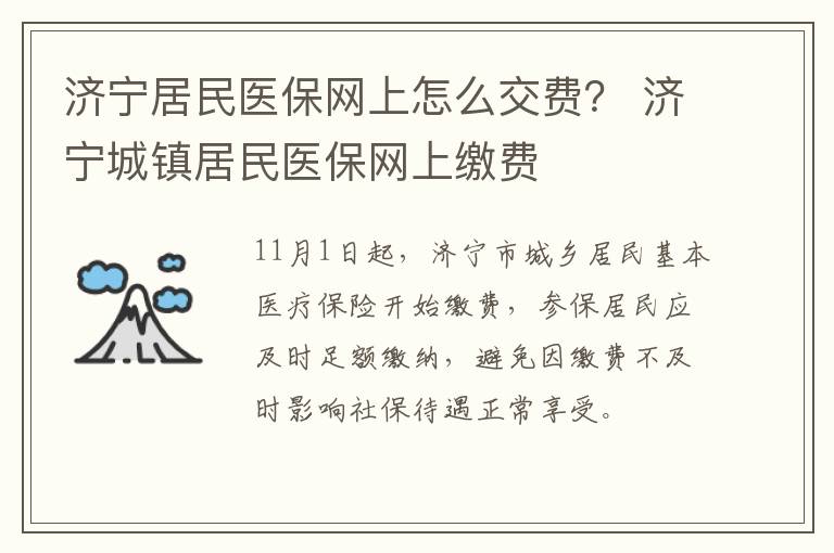 济宁居民医保网上怎么交费？ 济宁城镇居民医保网上缴费