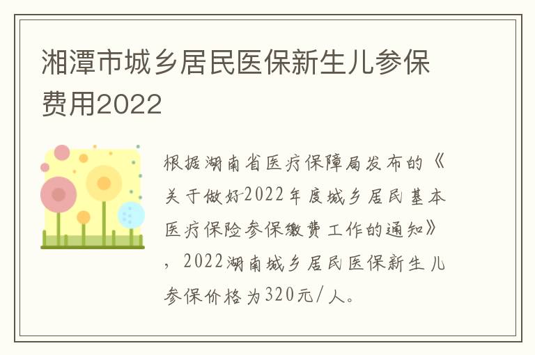 湘潭市城乡居民医保新生儿参保费用2022