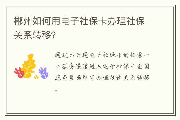 郴州如何用电子社保卡办理社保关系转移？