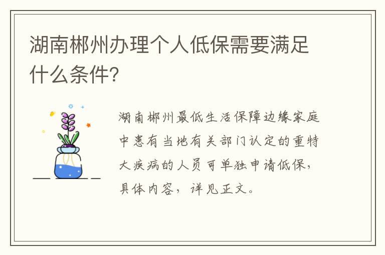 湖南郴州办理个人低保需要满足什么条件？