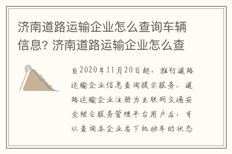 济南道路运输企业怎么查询车辆信息? 济南道路运输企业怎么查询车辆信息的