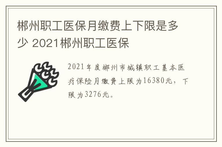 郴州职工医保月缴费上下限是多少 2021郴州职工医保