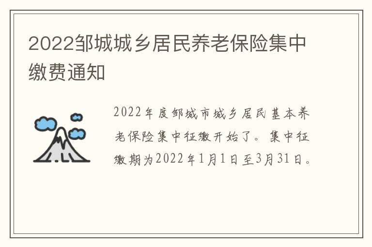 2022邹城城乡居民养老保险集中缴费通知