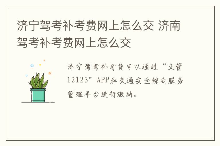 济宁驾考补考费网上怎么交 济南驾考补考费网上怎么交