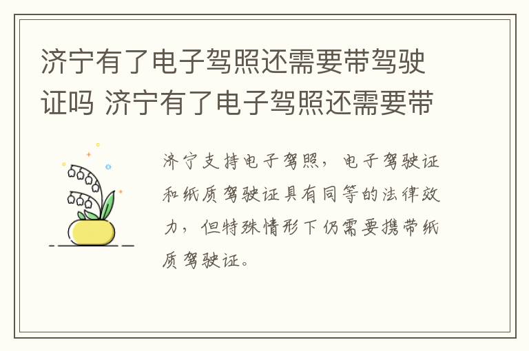 济宁有了电子驾照还需要带驾驶证吗 济宁有了电子驾照还需要带驾驶证吗多少钱