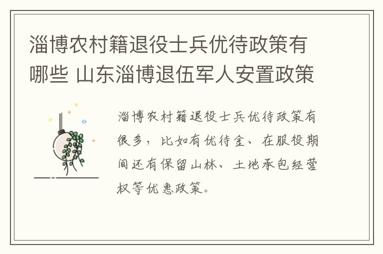 淄博农村籍退役士兵优待政策有哪些 山东淄博退伍军人安置政策