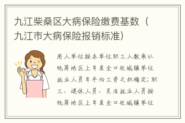 九江柴桑区大病保险缴费基数（九江市大病保险报销标准）