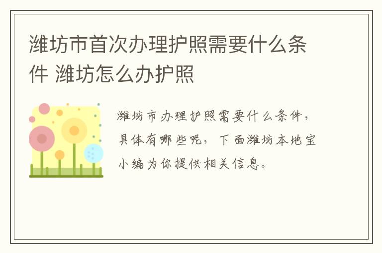 潍坊市首次办理护照需要什么条件 潍坊怎么办护照