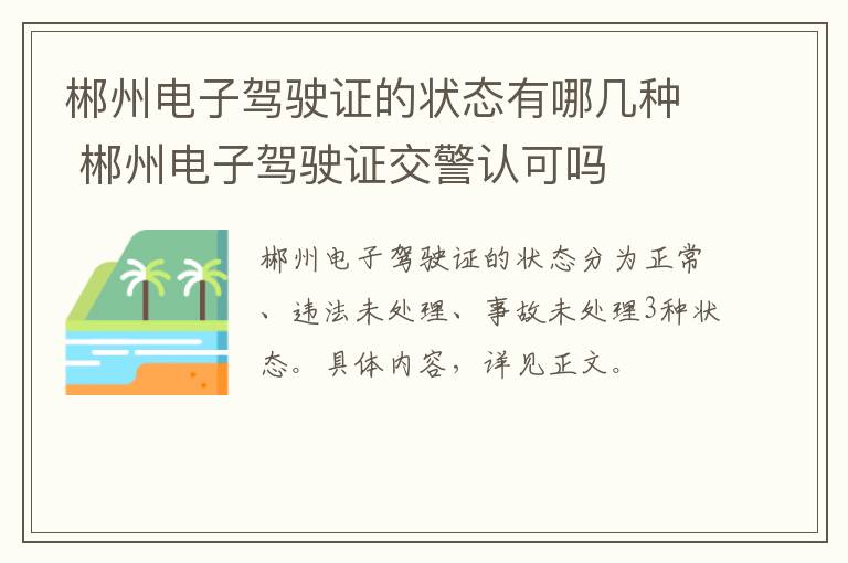 郴州电子驾驶证的状态有哪几种 郴州电子驾驶证交警认可吗