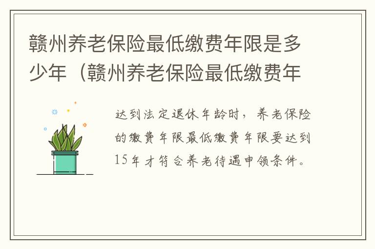 赣州养老保险最低缴费年限是多少年（赣州养老保险最低缴费年限是多少年的）