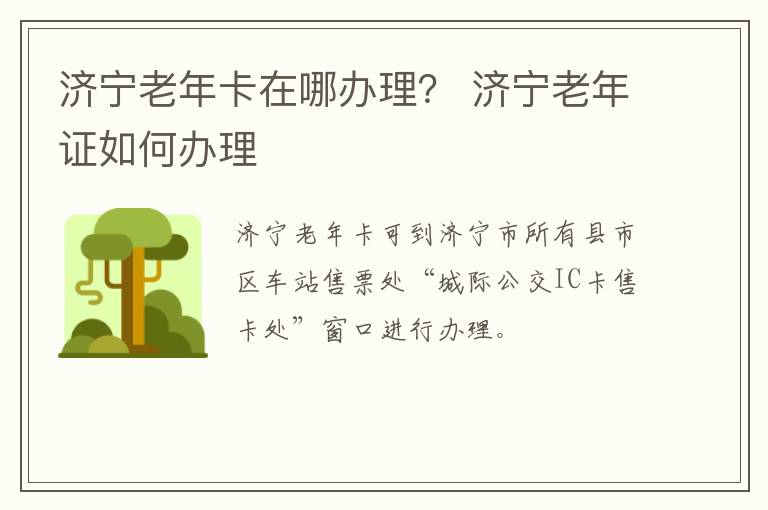 济宁老年卡在哪办理？ 济宁老年证如何办理