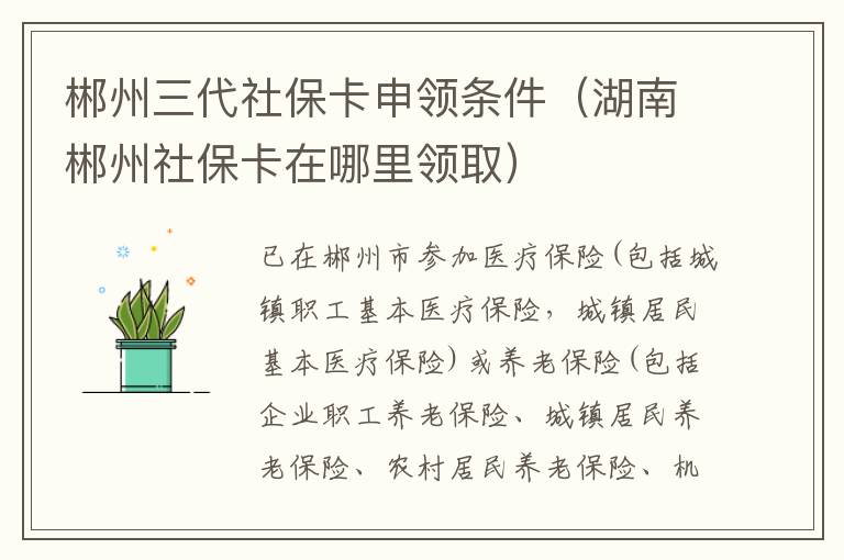 郴州三代社保卡申领条件（湖南郴州社保卡在哪里领取）