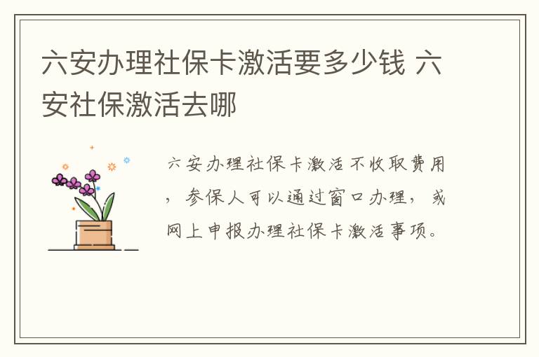 六安办理社保卡激活要多少钱 六安社保激活去哪