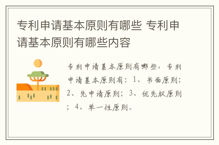 专利申请基本原则有哪些 专利申请基本原则有哪些内容