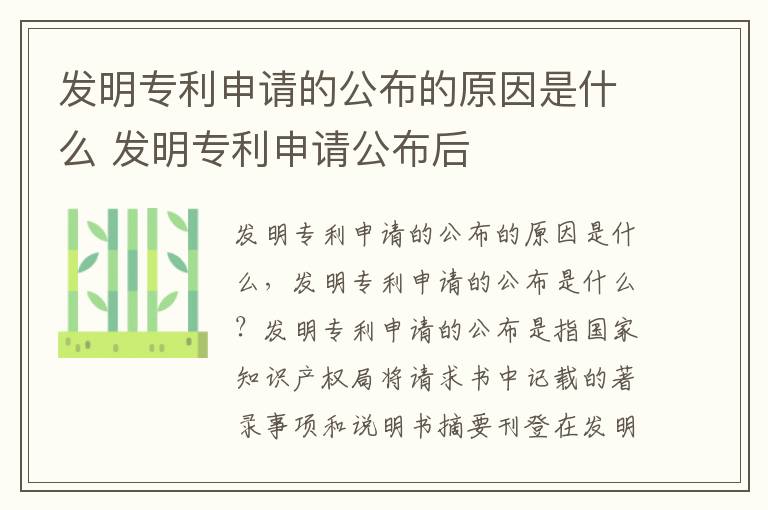 发明专利申请的公布的原因是什么 发明专利申请公布后