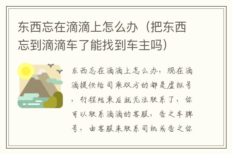 东西忘在滴滴上怎么办（把东西忘到滴滴车了能找到车主吗）