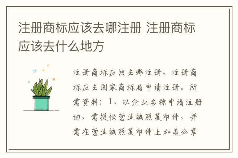 注册商标应该去哪注册 注册商标应该去什么地方