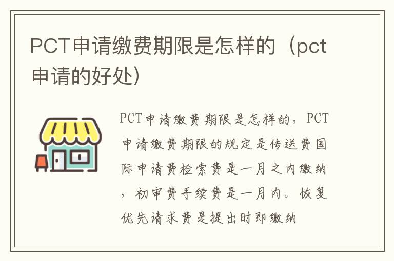 PCT申请缴费期限是怎样的（pct申请的好处）