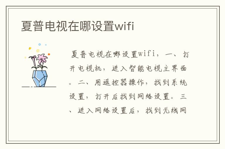  夏普电视在哪设置wifi