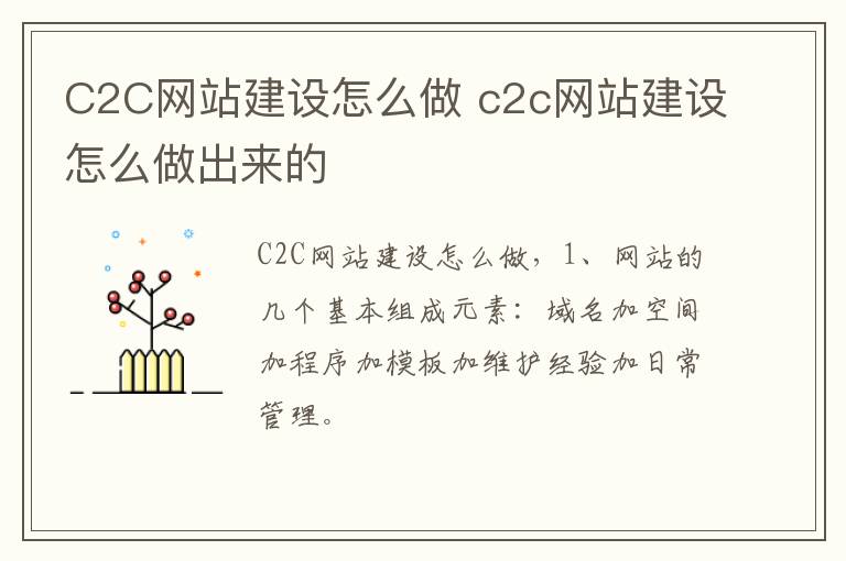 C2C网站建设怎么做 c2c网站建设怎么做出来的