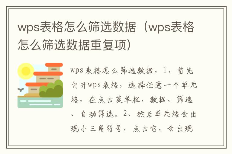 wps表格怎么筛选数据（wps表格怎么筛选数据重复项）