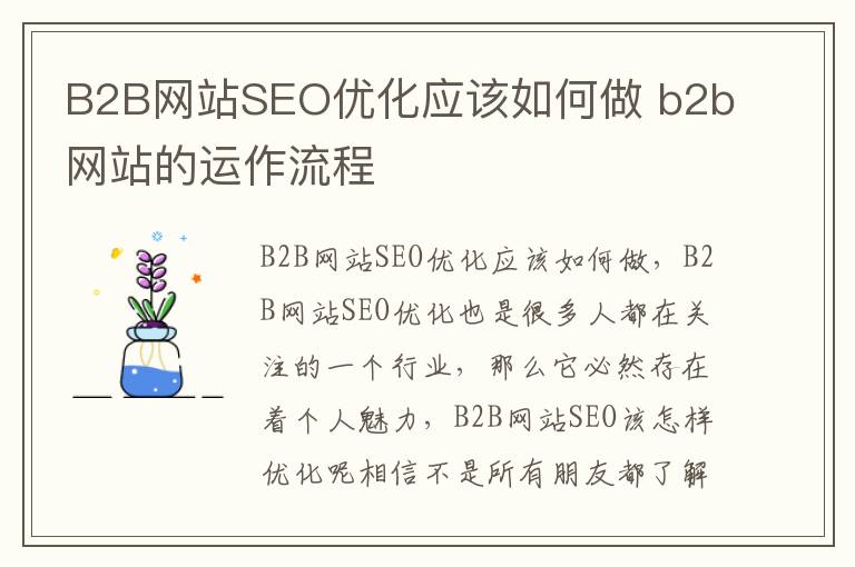 B2B网站SEO优化应该如何做 b2b网站的运作流程