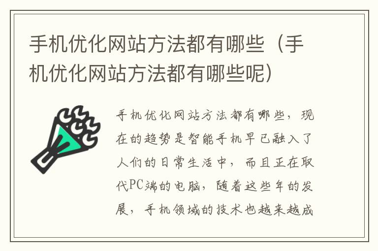 手机优化网站方法都有哪些（手机优化网站方法都有哪些呢）