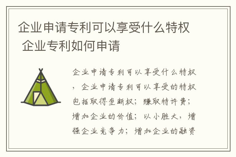 企业申请专利可以享受什么特权 企业专利如何申请