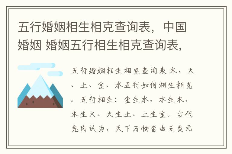 五行婚姻相生相克查询表，中国婚姻 婚姻五行相生相克查询表,命运一生