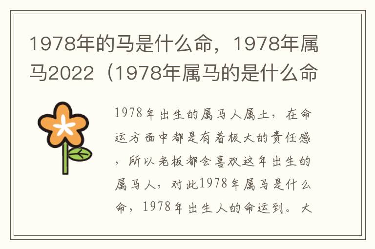 1978年的马是什么命，1978年属马2022（1978年属马的是什么命2022年运程）