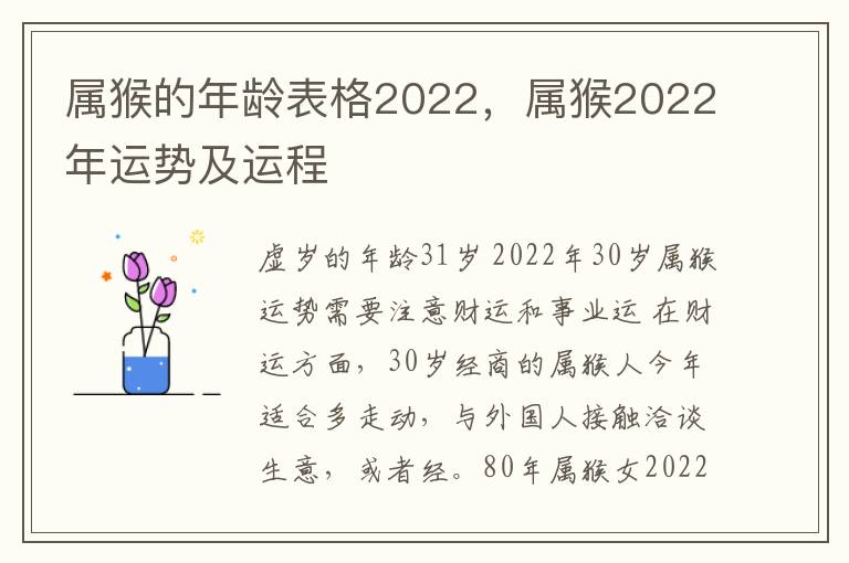 属猴的年龄表格2022，属猴2022年运势及运程