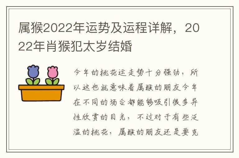 属猴2022年运势及运程详解，2022年肖猴犯太岁结婚