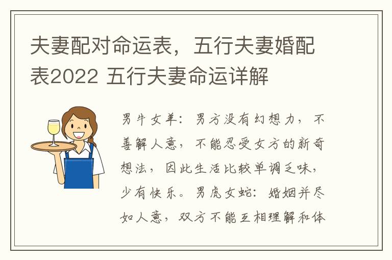 夫妻配对命运表，五行夫妻婚配表2022 五行夫妻命运详解