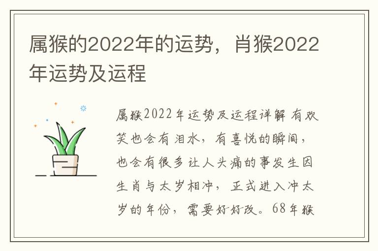 属猴的2022年的运势，肖猴2022年运势及运程