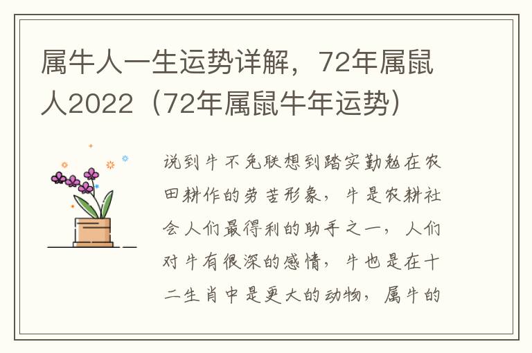 属牛人一生运势详解，72年属鼠人2022（72年属鼠牛年运势）