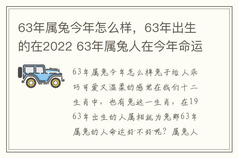 63年属兔今年怎么样，63年出生的在2022 63年属兔人在今年命运怎样