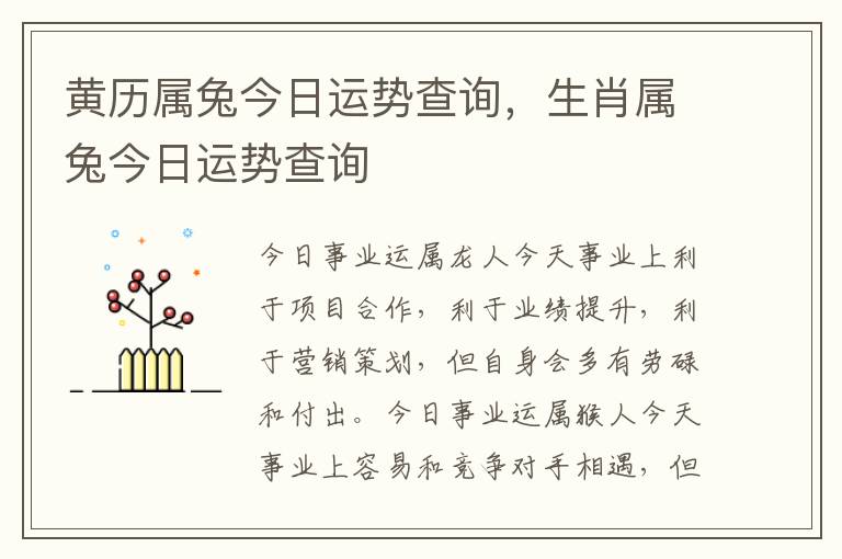 黄历属兔今日运势查询，生肖属兔今日运势查询